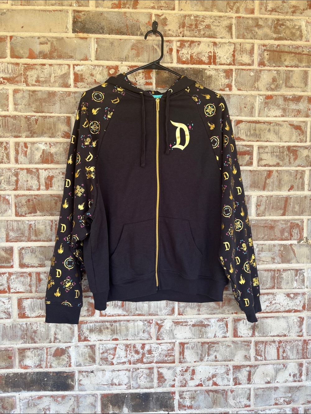 Disneyland Sleeping Beauty Castle Gold Foil Zip-Up Hoodie